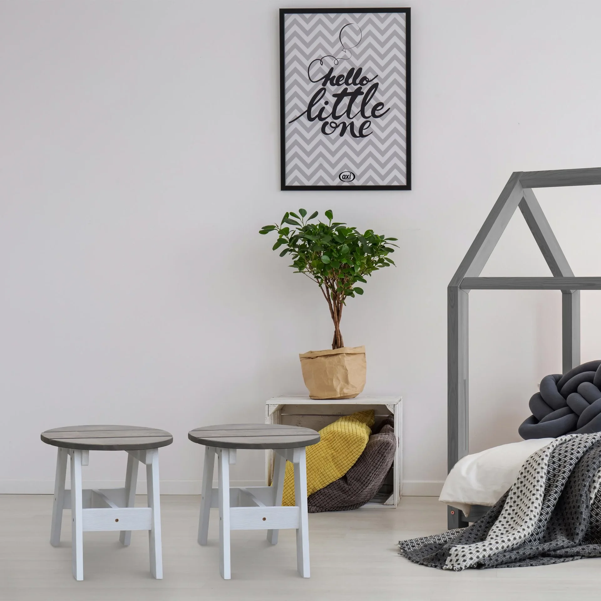 2-teiliges Picknick Hocker Set Rund Grau/weiß - 1