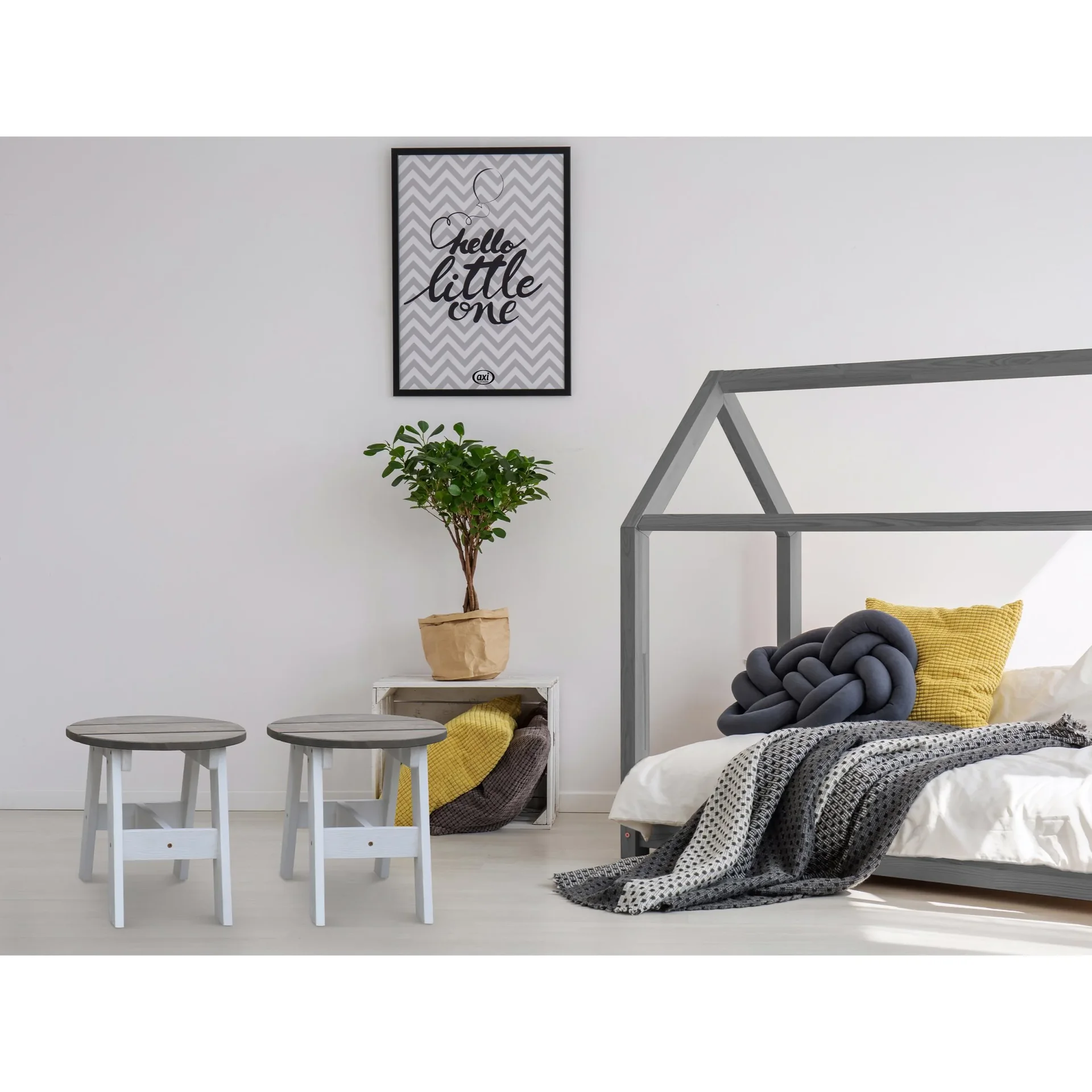 2-teiliges Picknick Hocker Set Rund Grau/weiß - 2