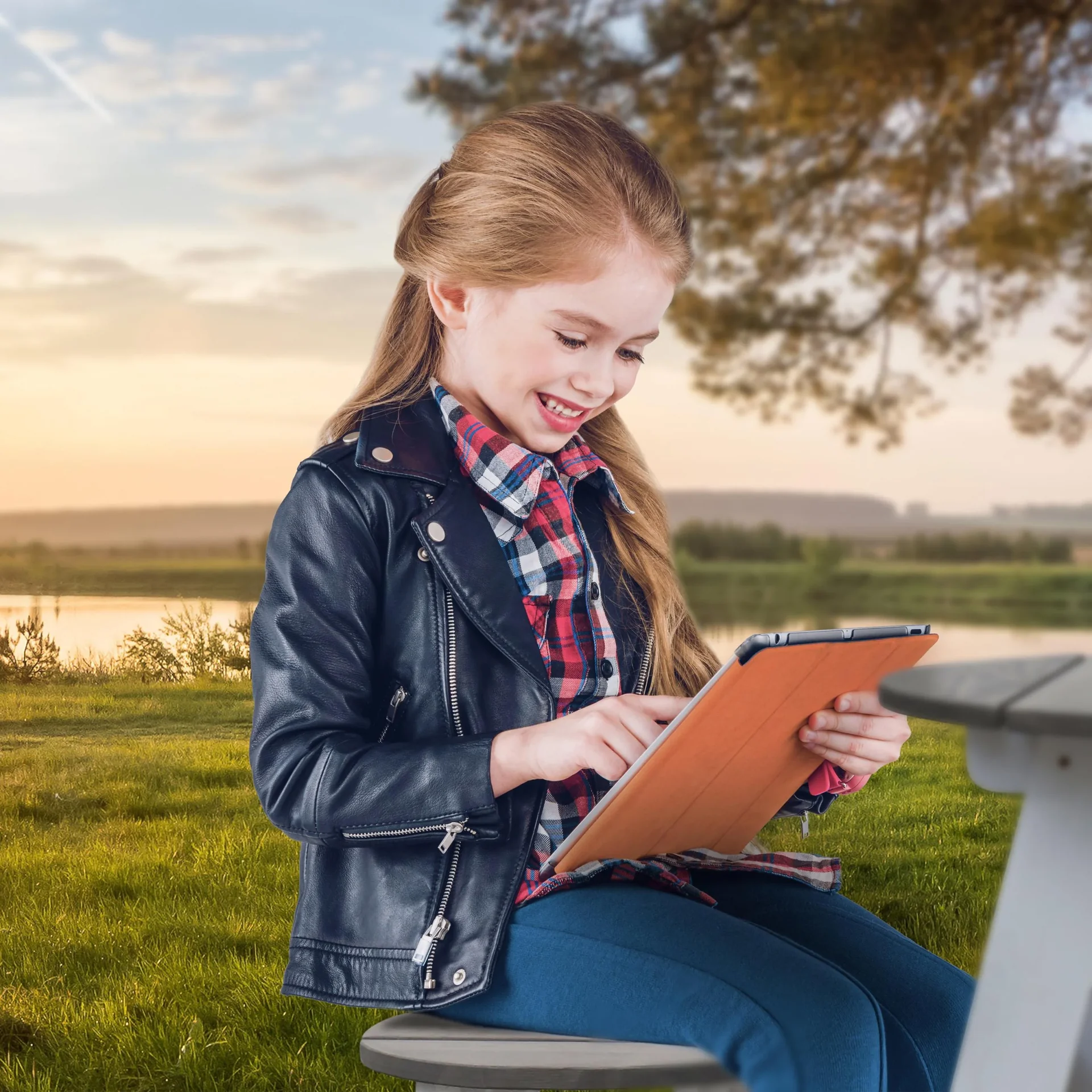 2-teiliges Picknick Hocker Set Rund Grau/weiß - 5