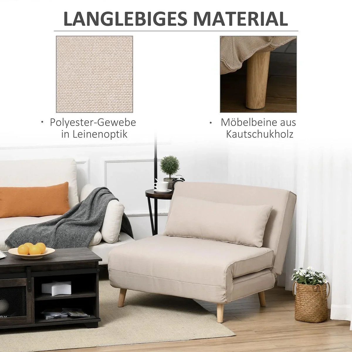 Einzelsofa Schlafsofa Sofabett Klappsofa verstellbar Rückenlehne Liege nordisch skandinavisch 25D Schaumstoff Haus Leine - 0