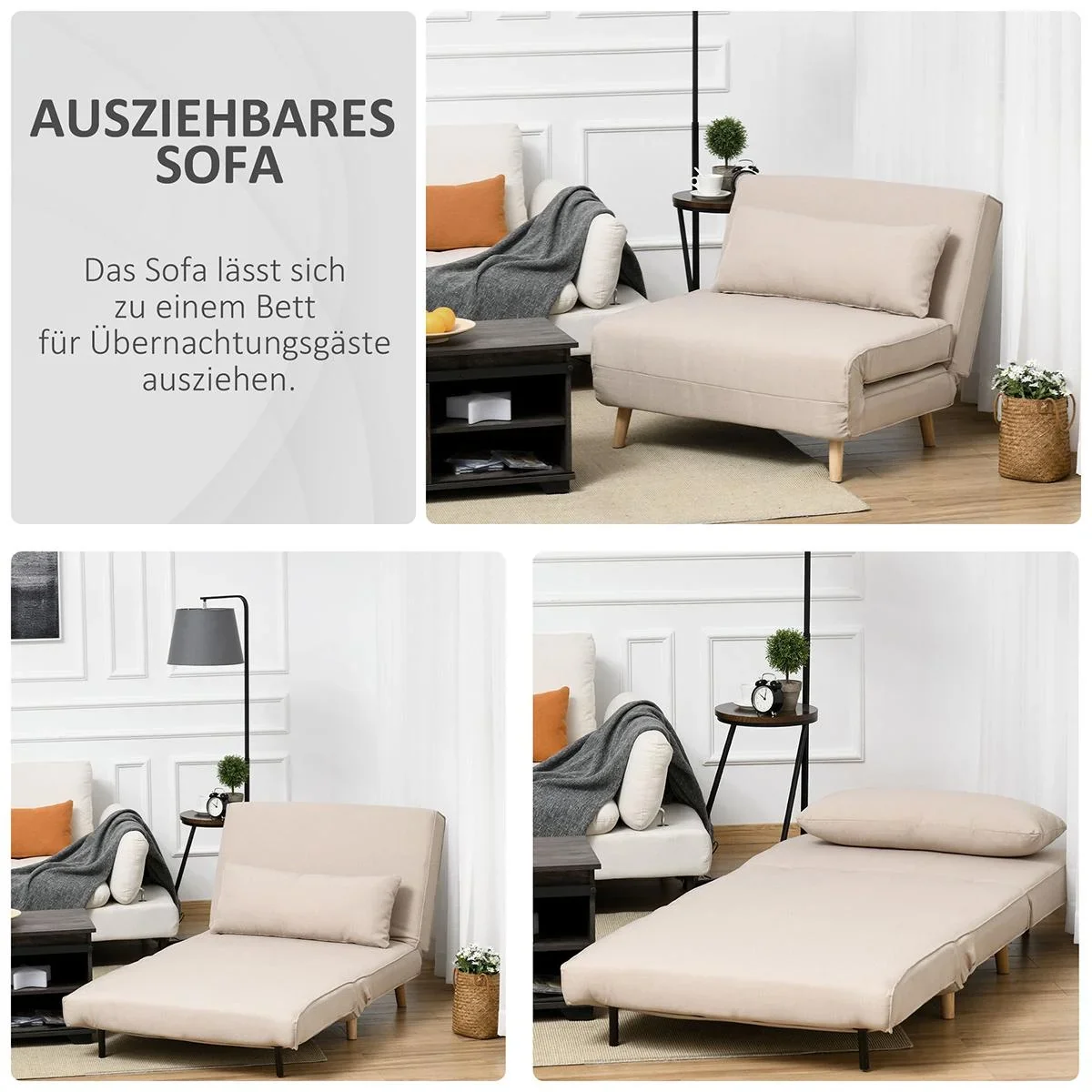 Einzelsofa Schlafsofa Sofabett Klappsofa verstellbar Rückenlehne Liege nordisch skandinavisch 25D Schaumstoff Haus Leine - 1