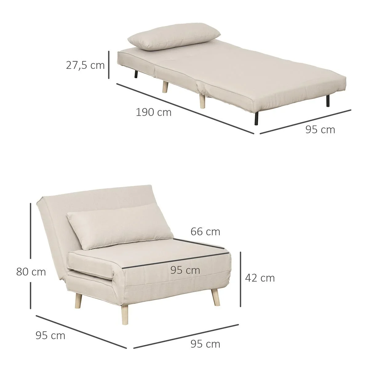 Einzelsofa Schlafsofa Sofabett Klappsofa verstellbar Rückenlehne Liege nordisch skandinavisch 25D Schaumstoff Haus Leine - 2