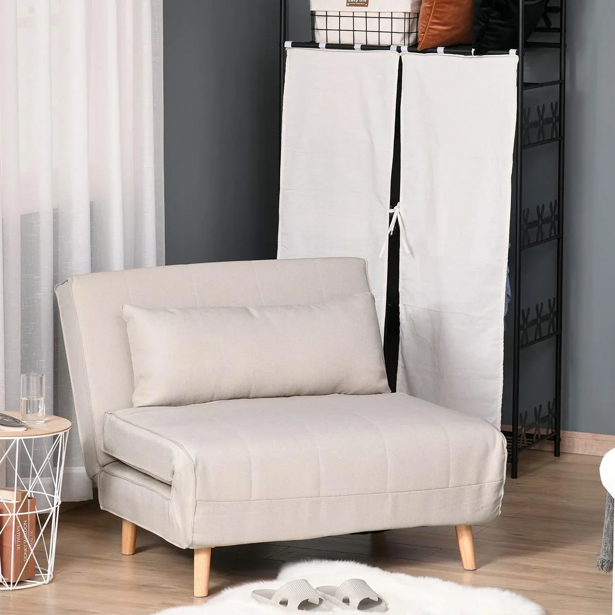 Einzelsofa Schlafsofa Sofabett Klappsofa verstellbar Rückenlehne Liege nordisch skandinavisch 25D Schaumstoff Haus Leine - 4
