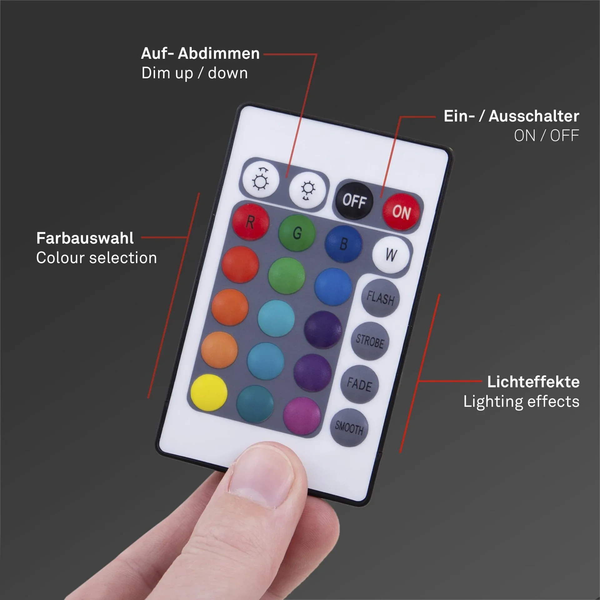 RGB-LED-Band, 3m, 90 RGB-LEDs, Netzgerät 1A, flexibel, selbstklebend, universell kürzbar - 1