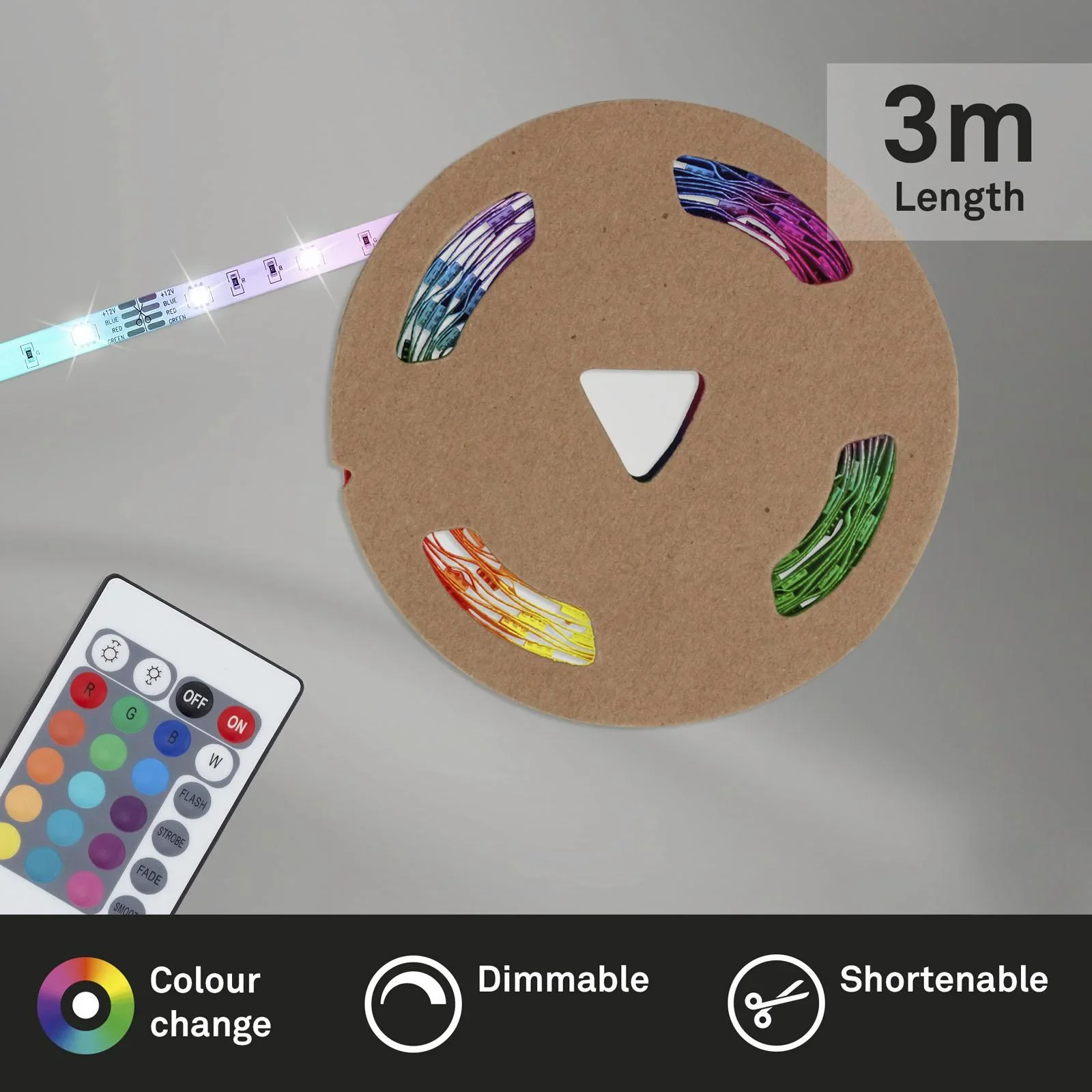 RGB-LED-Band, 3m, 90 RGB-LEDs, Netzgerät 1A, flexibel, selbstklebend, universell kürzbar - 4