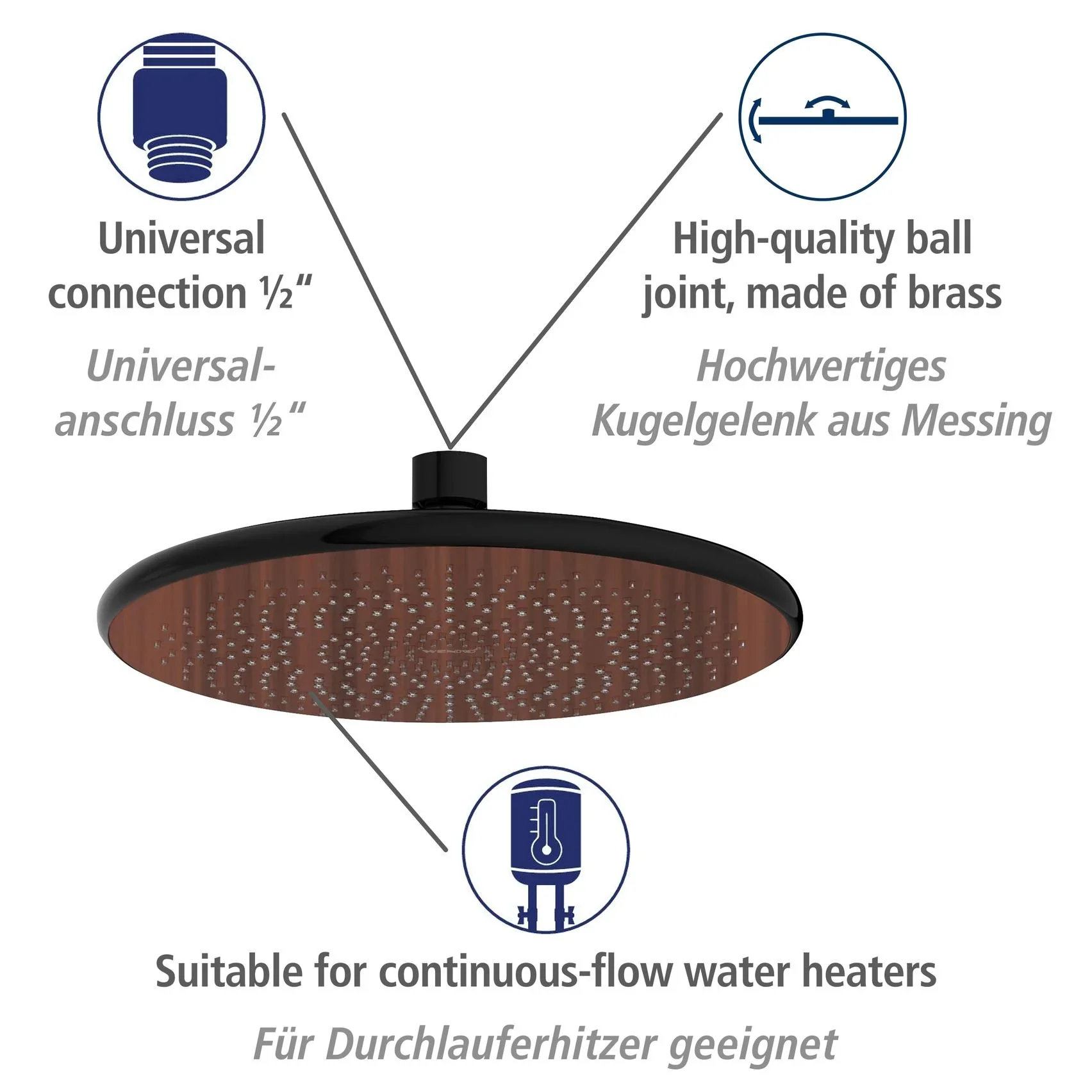Wasserspar-Regenduschkopf Watersaving Wood, Ø 22,5 cm - 1