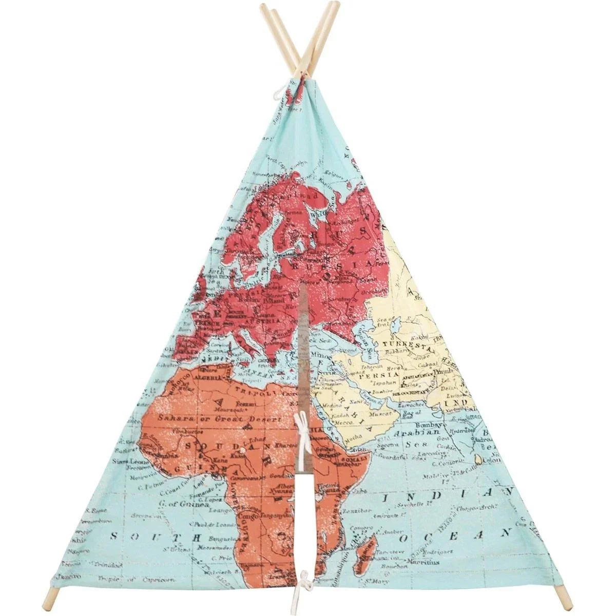 Weltkarte Tipi-Zelt | Mehrfarbig | Wigwam Spielzelt|100% Baumwolle|120x120x160cm - 1