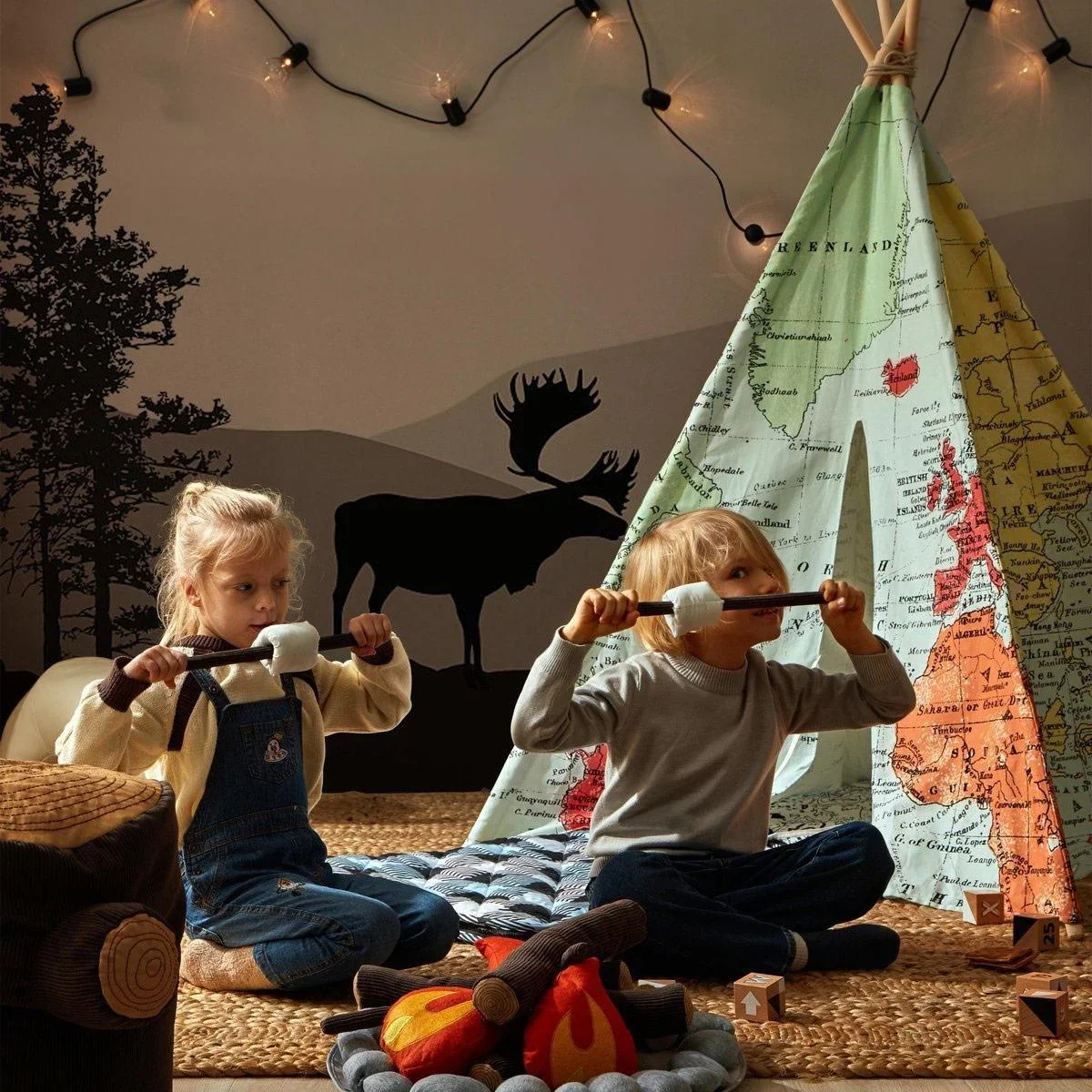 Weltkarte Tipi-Zelt | Mehrfarbig | Wigwam Spielzelt|100% Baumwolle|120x120x160cm - 2