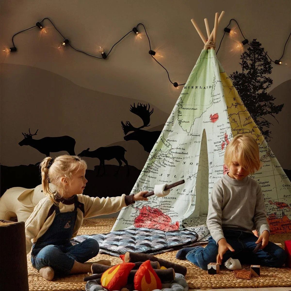 Weltkarte Tipi-Zelt | Mehrfarbig | Wigwam Spielzelt|100% Baumwolle|120x120x160cm - 4
