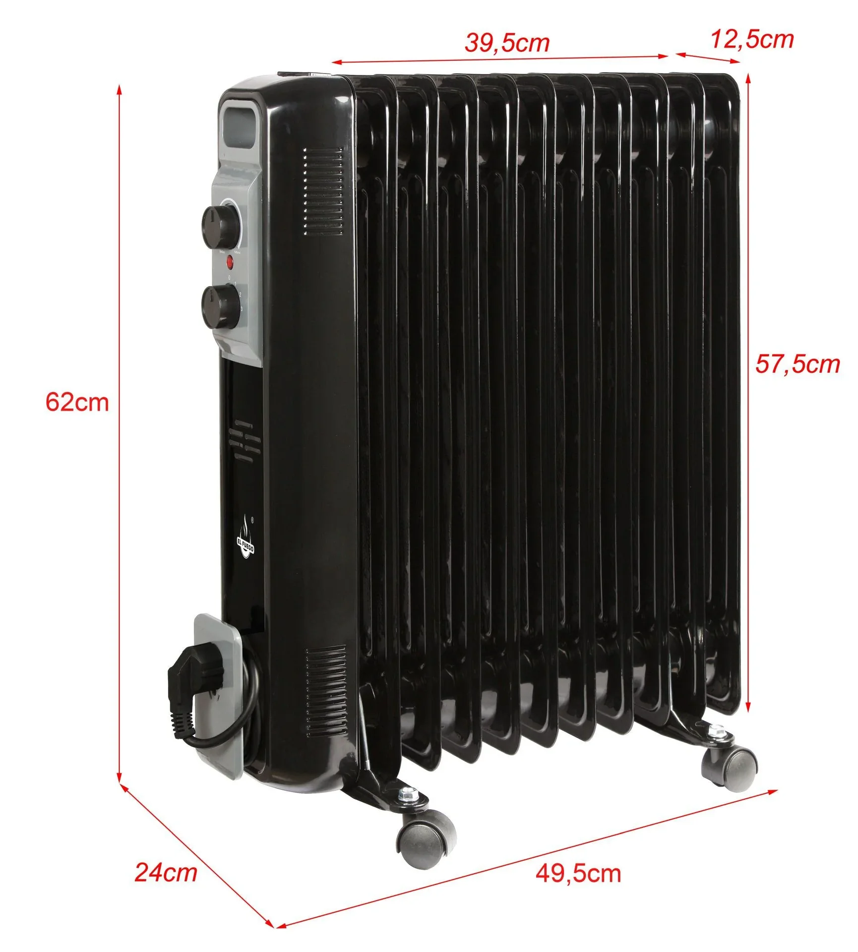 Mobiler Ölradiator, schwarz, 11 Rippen - 3