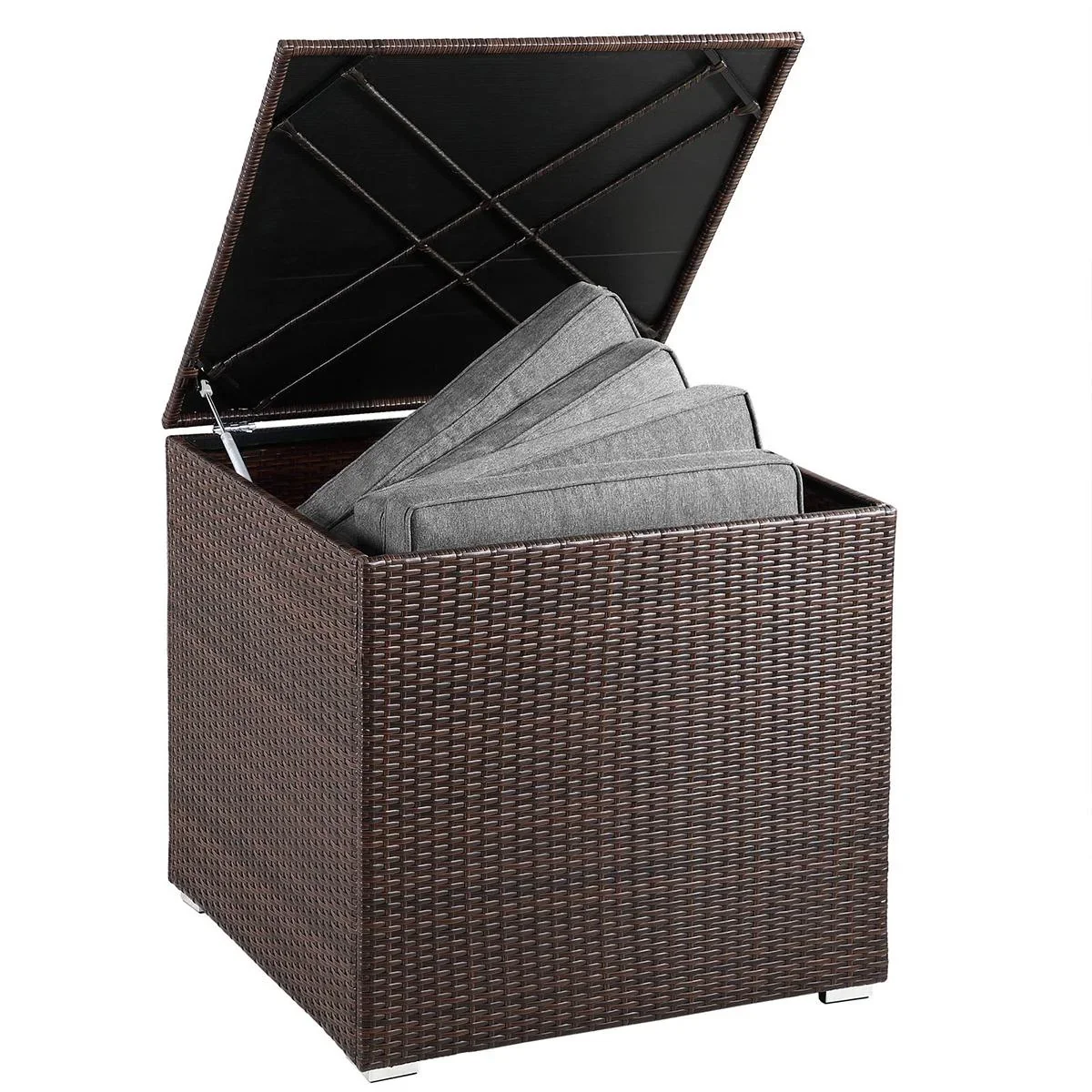 Poly Rattan Aufbewahrungsbox - braun - 75x75x70 cm - mit wasserabweisender Tasche - 2