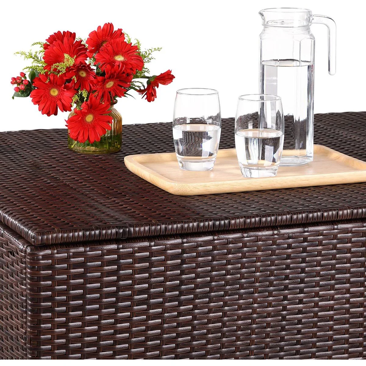 Poly Rattan Aufbewahrungsbox - braun - 75x75x70 cm - mit wasserabweisender Tasche - 4