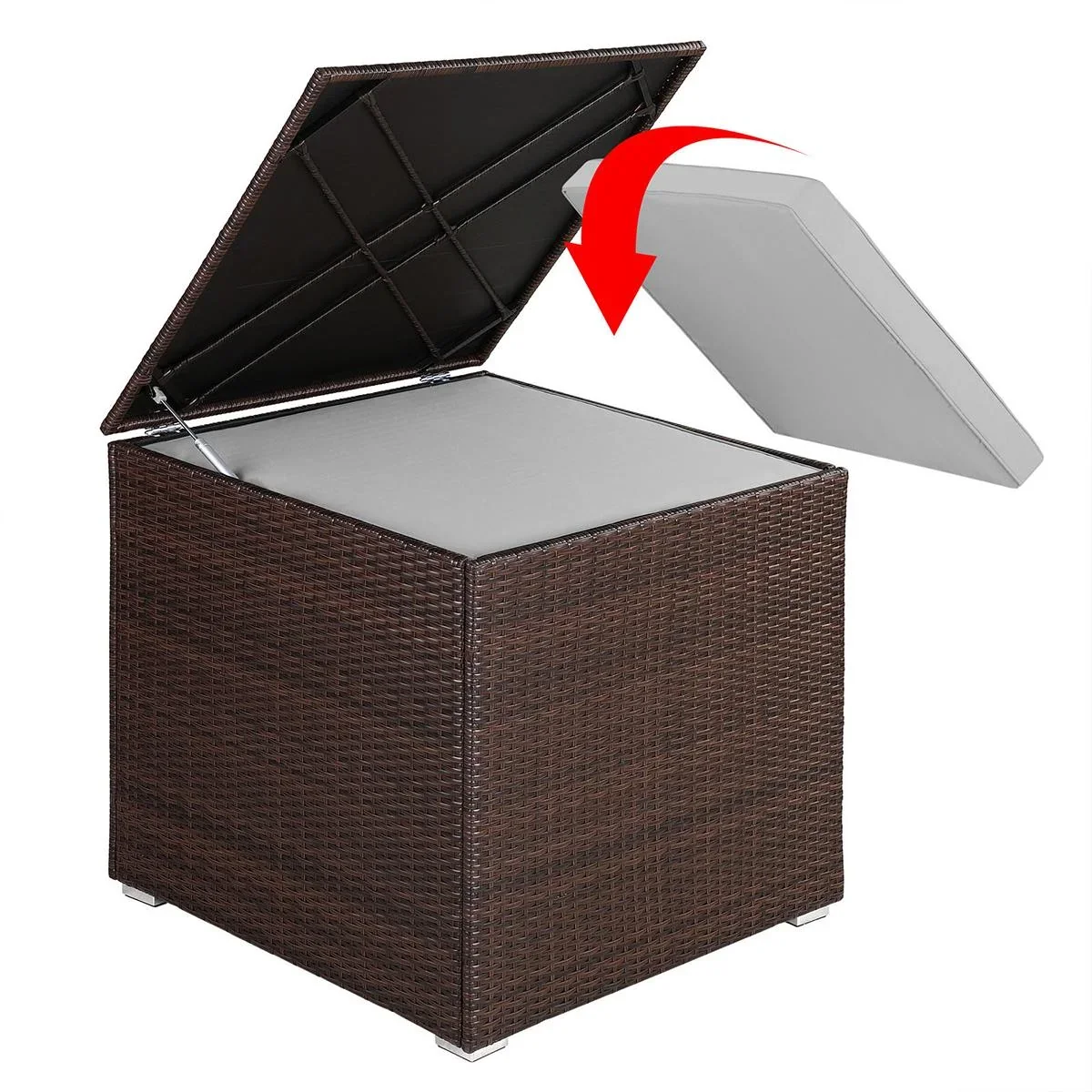 Poly Rattan Aufbewahrungsbox - braun - 75x75x70 cm - mit wasserabweisender Tasche - 5