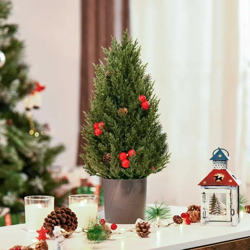 Weihnachtsbaum 50 cm Christbaum Zypressen-Weihnachtsbaum mit 7 roten Beeren - 0