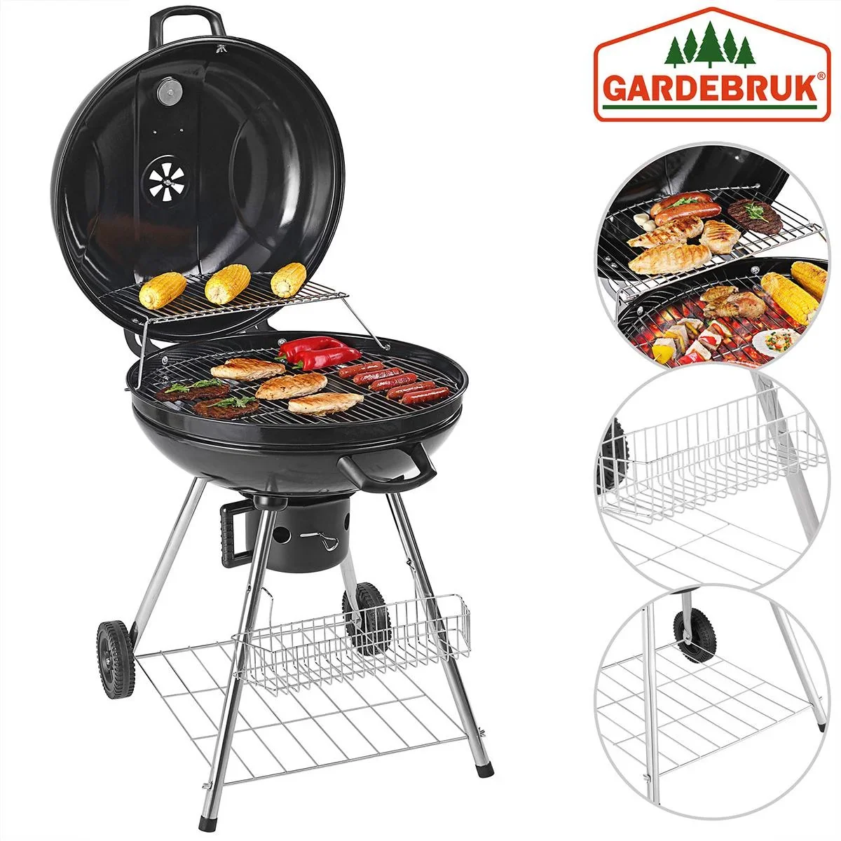 Barbecue - BBQ - auf zwei Rädern - Schwarz - 90x58x68cm - 0