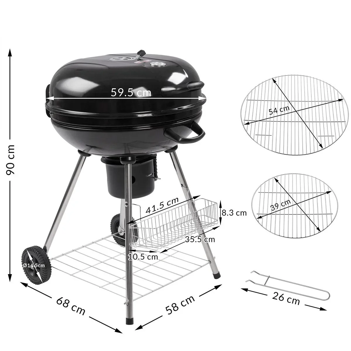 Barbecue - BBQ - auf zwei Rädern - Schwarz - 90x58x68cm - 1