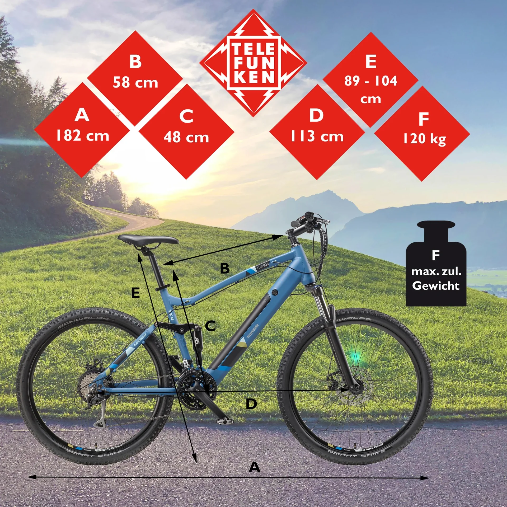 Unisex Alu MTB E-Bike, 27,5 Zoll, 24-Gang Kettenschaltung, blau, Aufsteiger M935 Fully - 1