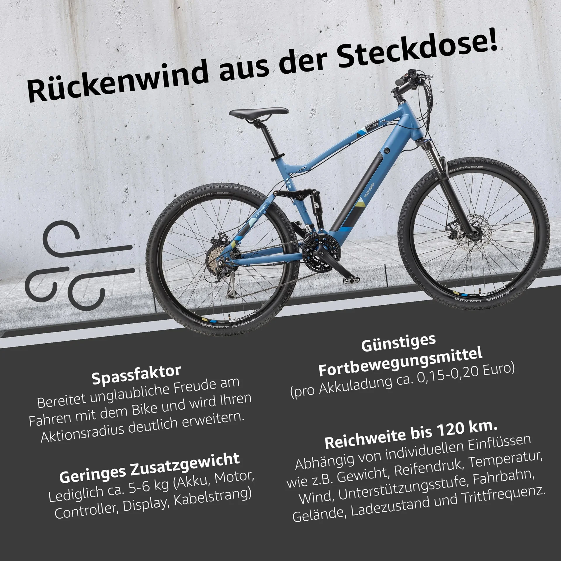 Unisex Alu MTB E-Bike, 27,5 Zoll, 24-Gang Kettenschaltung, blau, Aufsteiger M935 Fully - 7