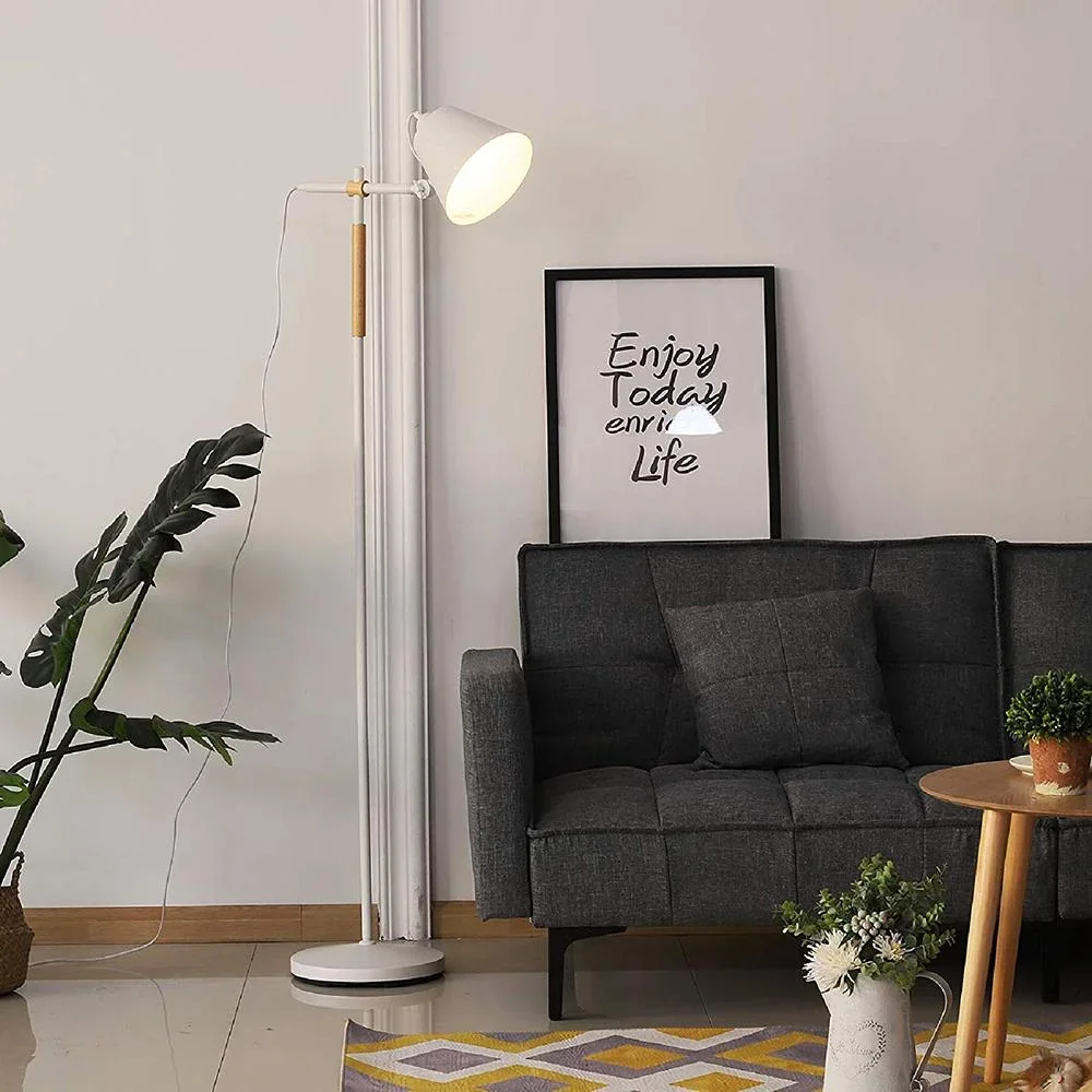 Stehlampe verstellbar Standleuchte Stehleuchte 40W Metall + Holz weiß 54 x 30 x 155 cm - 1