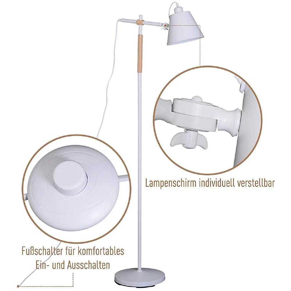 Stehlampe verstellbar Standleuchte Stehleuchte 40W Metall + Holz weiß 54 x 30 x 155 cm - 2