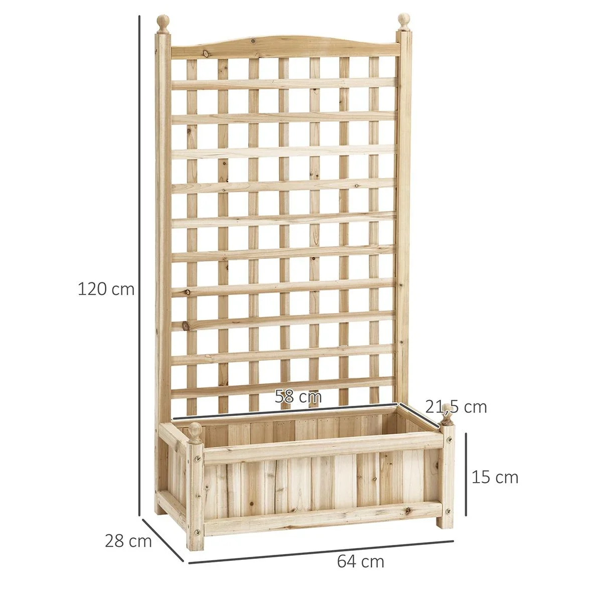 Pflanzkasten Blumenständer Rankgitter Rankkasten Rosenbogen mit Leckage-Löcher Garten Holz Naturholz 64 x 28 x 120 cm - 0
