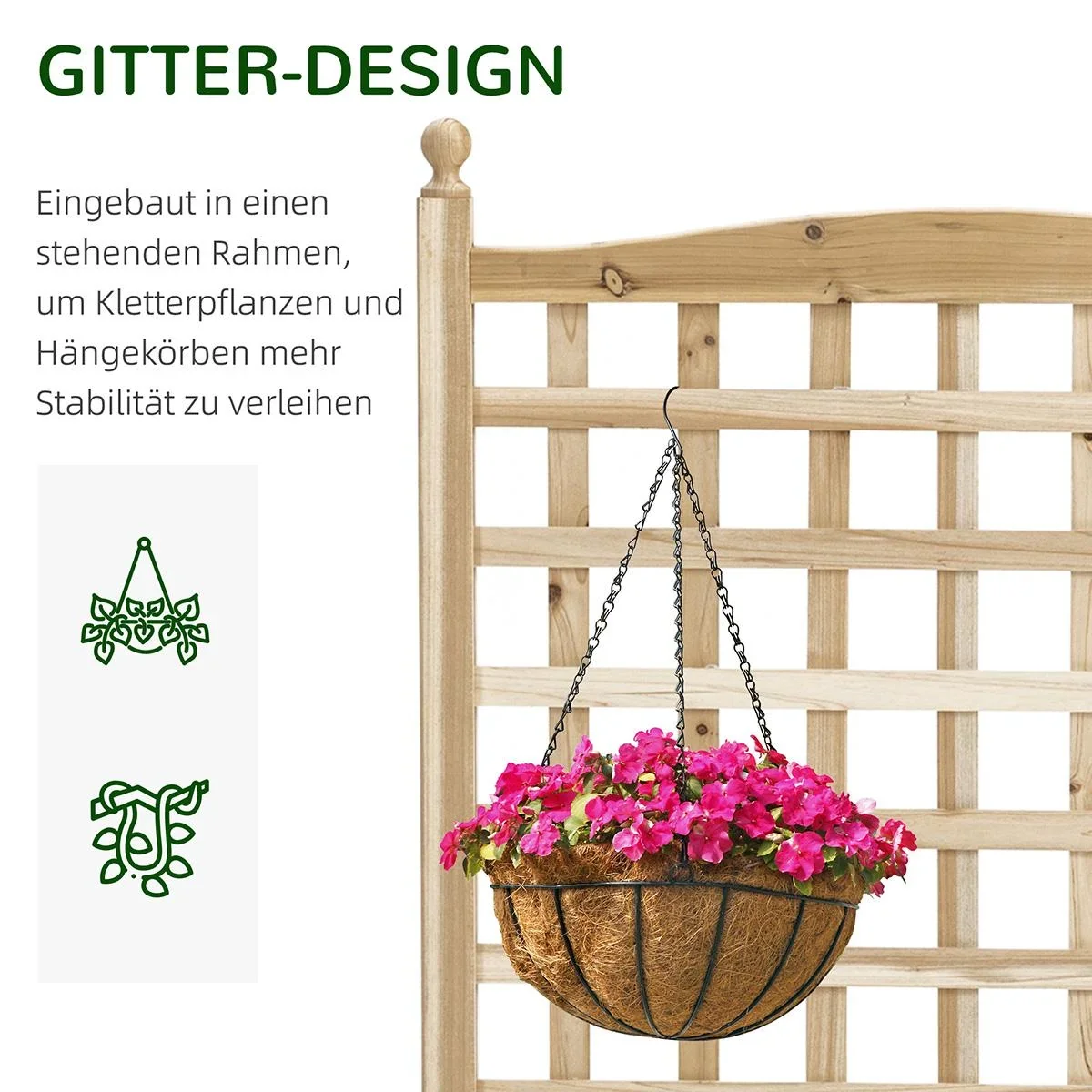 Pflanzkasten Blumenständer Rankgitter Rankkasten Rosenbogen mit Leckage-Löcher Garten Holz Naturholz 64 x 28 x 120 cm - 2