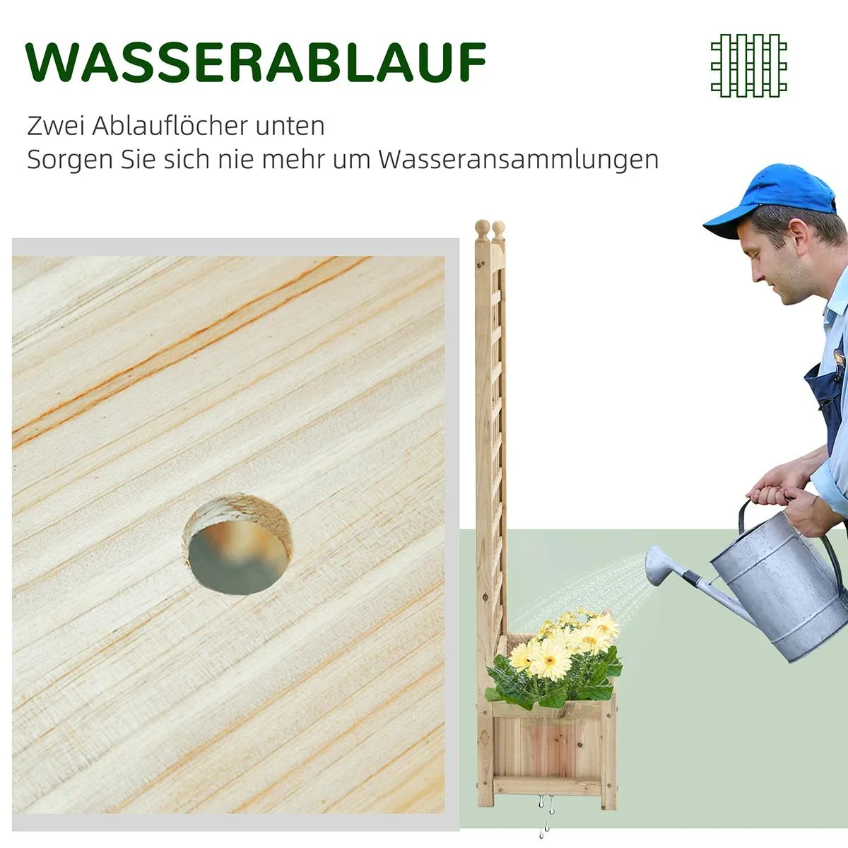 Pflanzkasten Blumenständer Rankgitter Rankkasten Rosenbogen mit Leckage-Löcher Garten Holz Naturholz 64 x 28 x 120 cm - 3