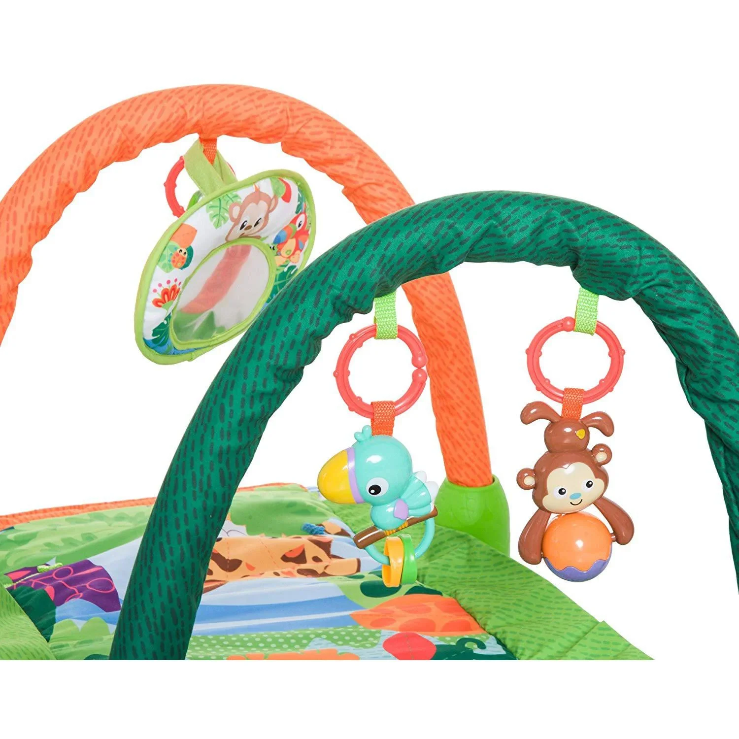 Kinderteppich Tiere Krabbeldecke 2 Spielbögen Grün+Orange - 0