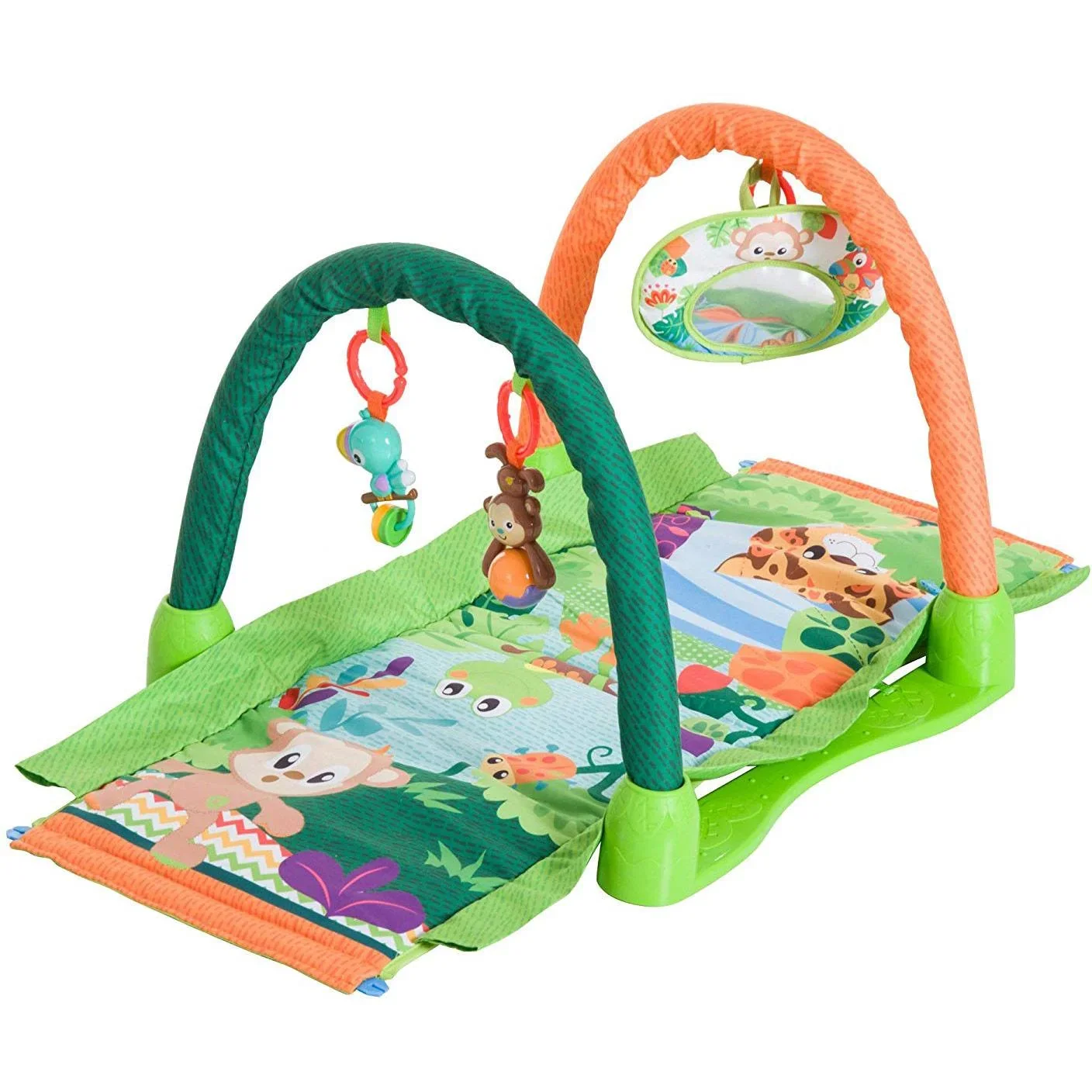 Kinderteppich Tiere Krabbeldecke 2 Spielbögen Grün+Orange - 2