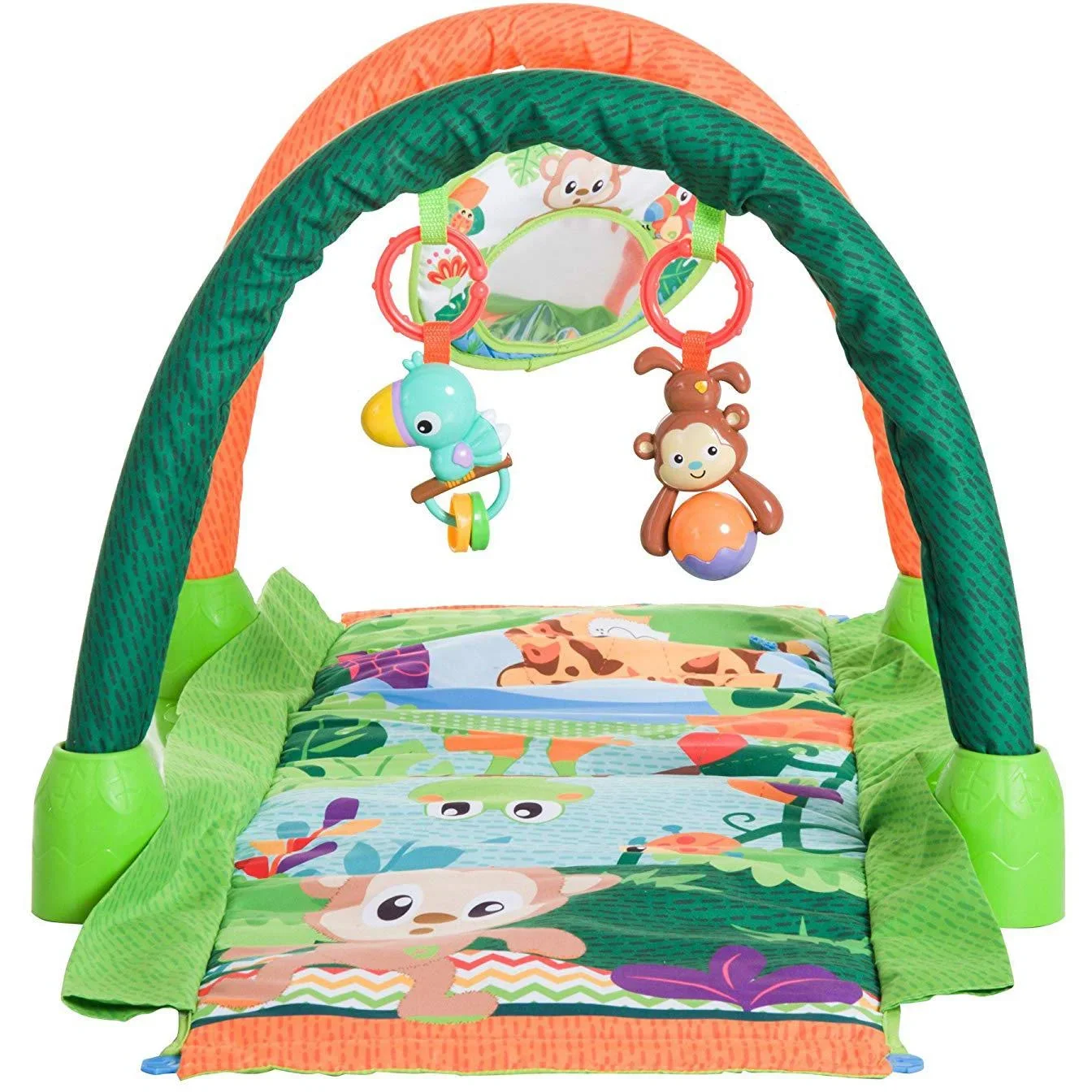 Kinderteppich Tiere Krabbeldecke 2 Spielbögen Grün+Orange - 5