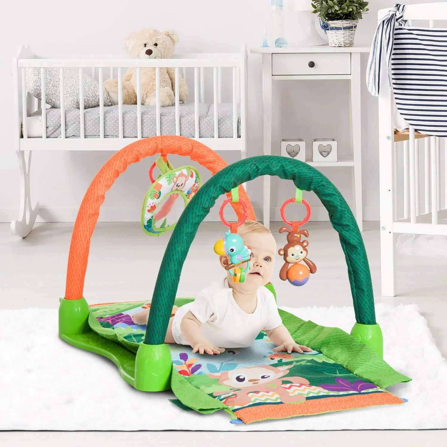 Kinderteppich Tiere Krabbeldecke 2 Spielbögen Grün+Orange - 6