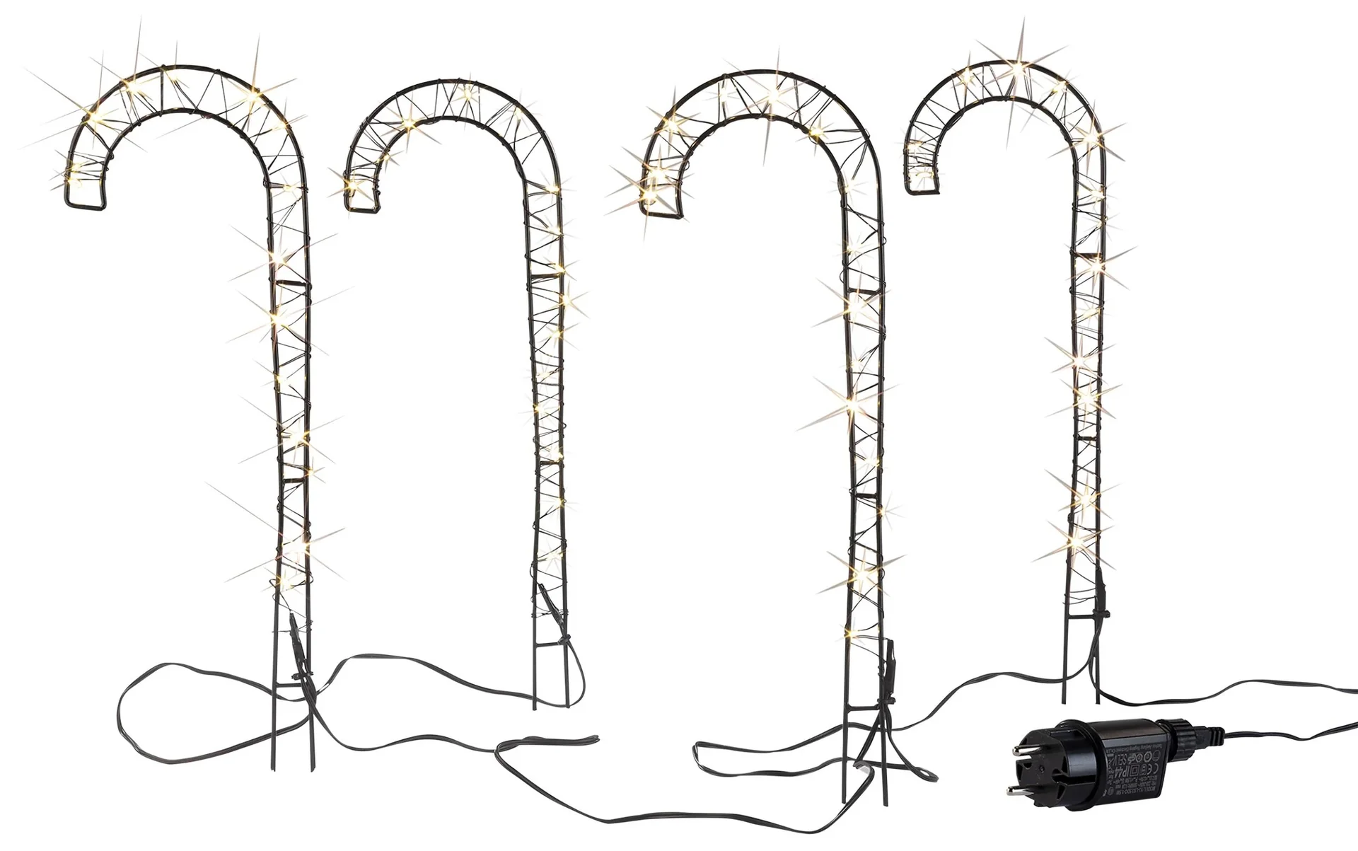 Gartenstecker Zuckerstangen mit LED Lichtdraht, 4 Stück - 0