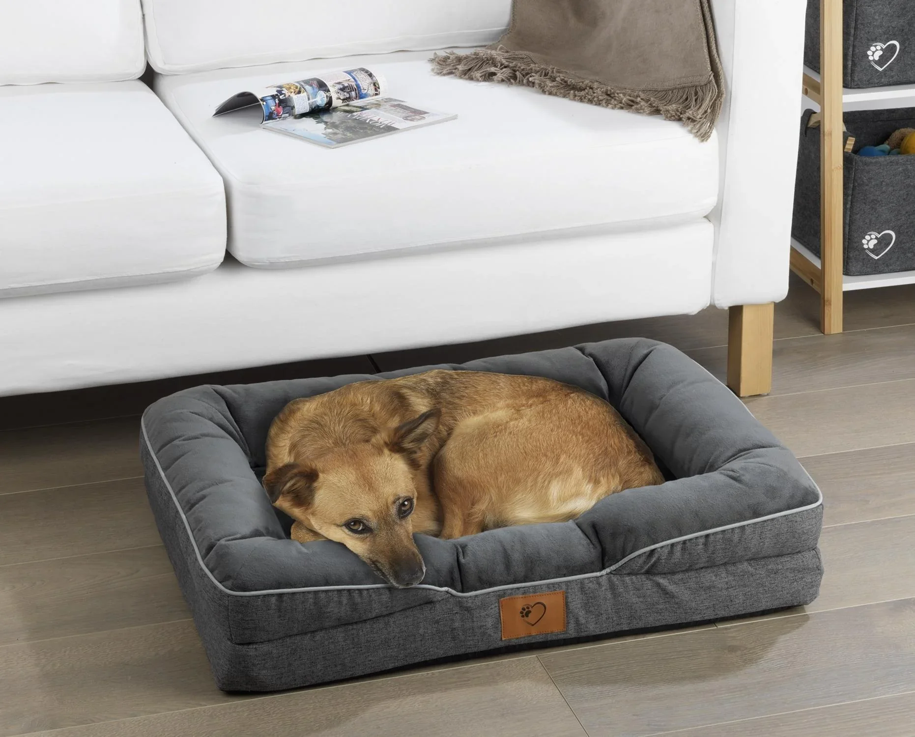 Orthopädisches Hundebett, Grau, Größe M, 75 x 50 x 15 cm - 0