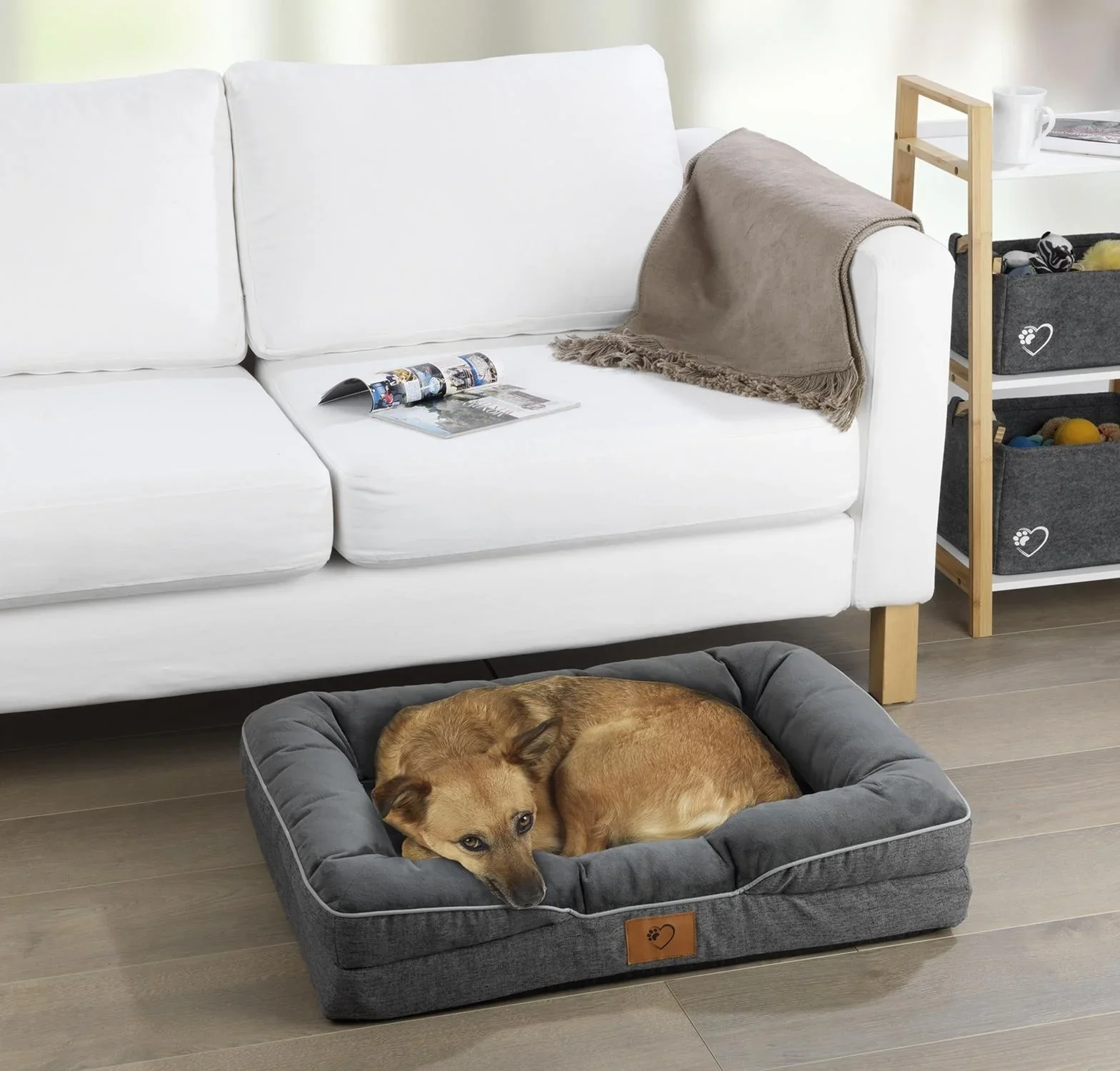 Orthopädisches Hundebett, Grau, Größe M, 75 x 50 x 15 cm - 9