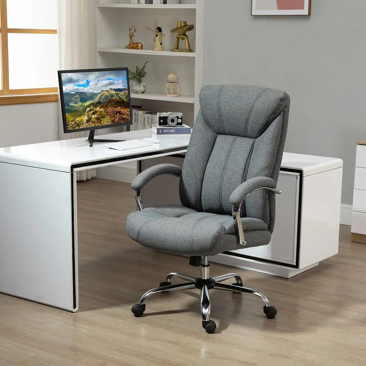 Bürostuhl mit Wippfunktion höhenverstellbarer Schreibtischstuhl Drehstuhl mit Rückenlehne Nylon Grau 65 x 78 x 110-120 c - 0