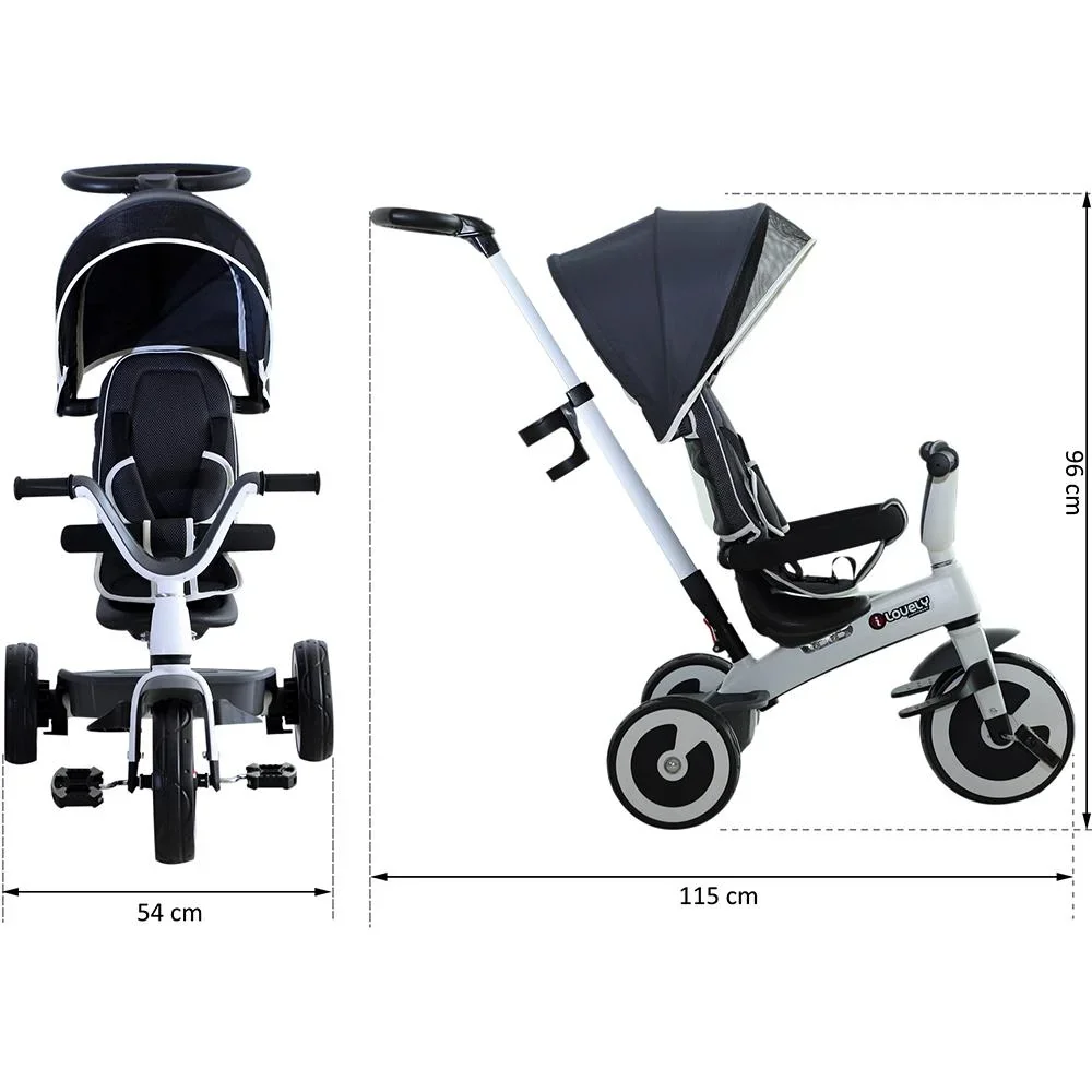 4 in 1 Kinderdreirad mit Sonnendach - 0