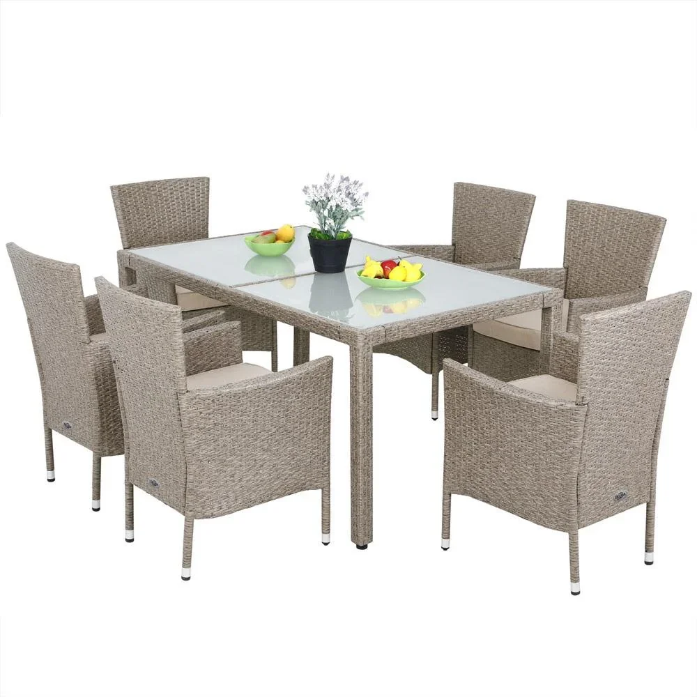 Gartengarnitur 13-teilige stapelbare Polyrattan-Stuhlgarnitur Bali beige - 3