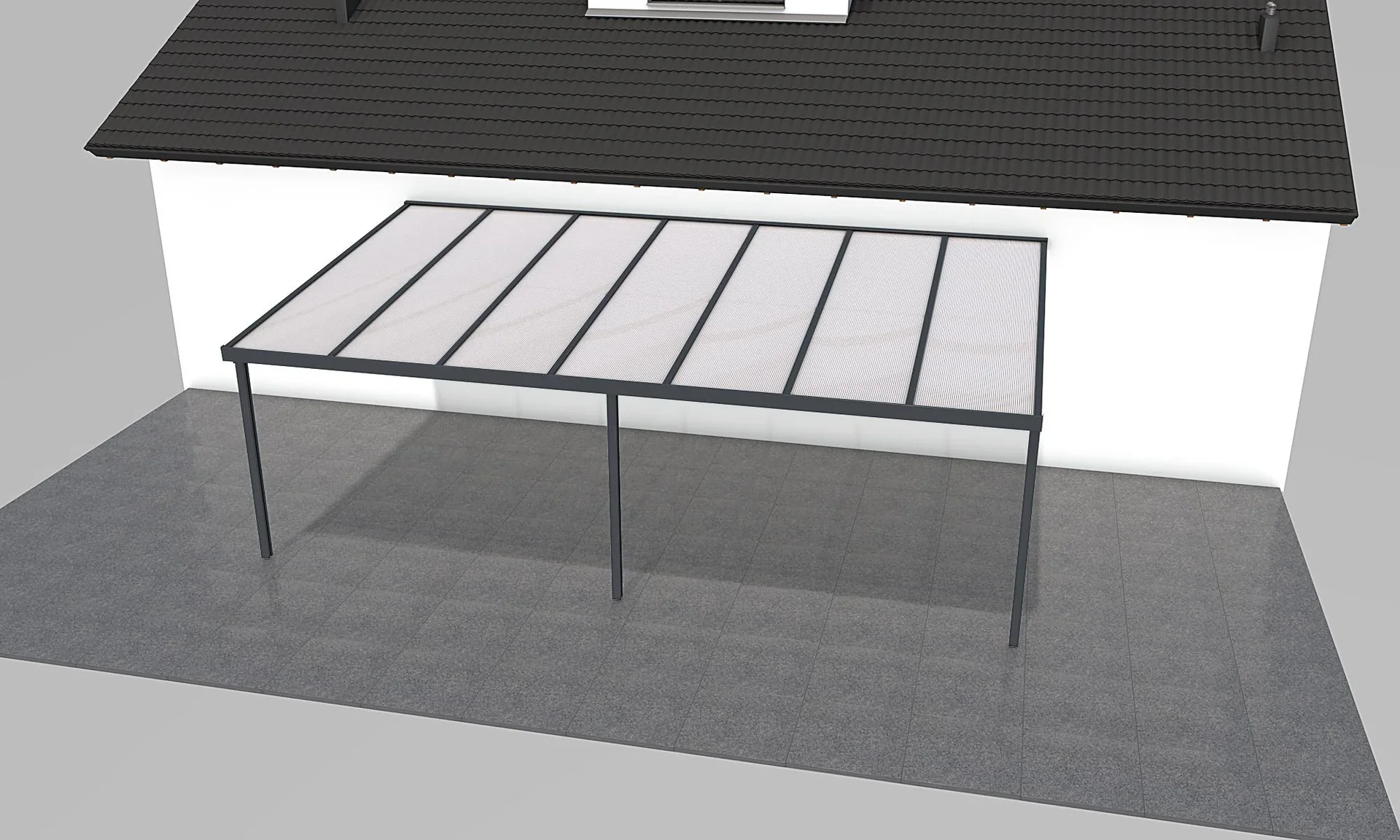 Terrassendach Premium, anthrazit, 7120 x 4060 mm - Polycarbonat Stegplatten 16 mm, weiß gestreift - 0