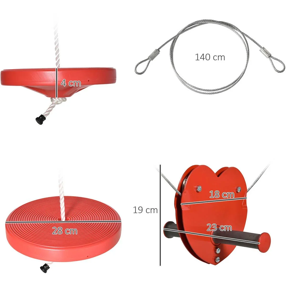 Outdoor-Seilrutsche für Kinder von 3-14 Jahren, rot 2000 x 28 x 140 cm - 4