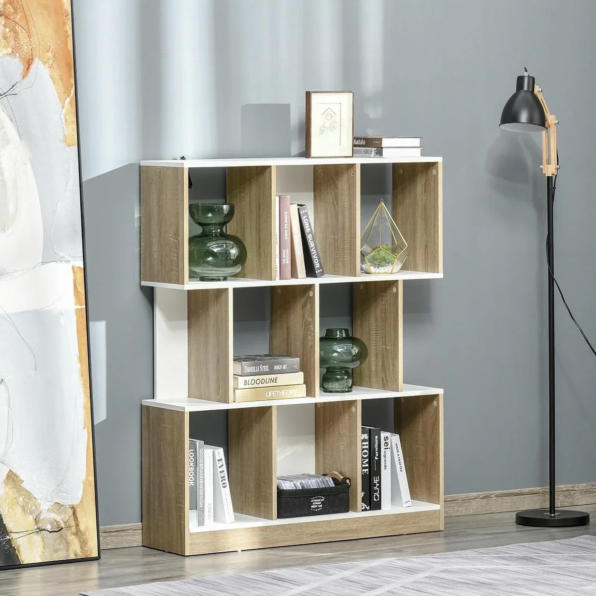 Bücherregal Standregal Büroregal Aktenregal für Büro Wohnzimmer Arbeitszimmer Spanplatte Natur+Weiß 100 x 24 x 124 cm - 1