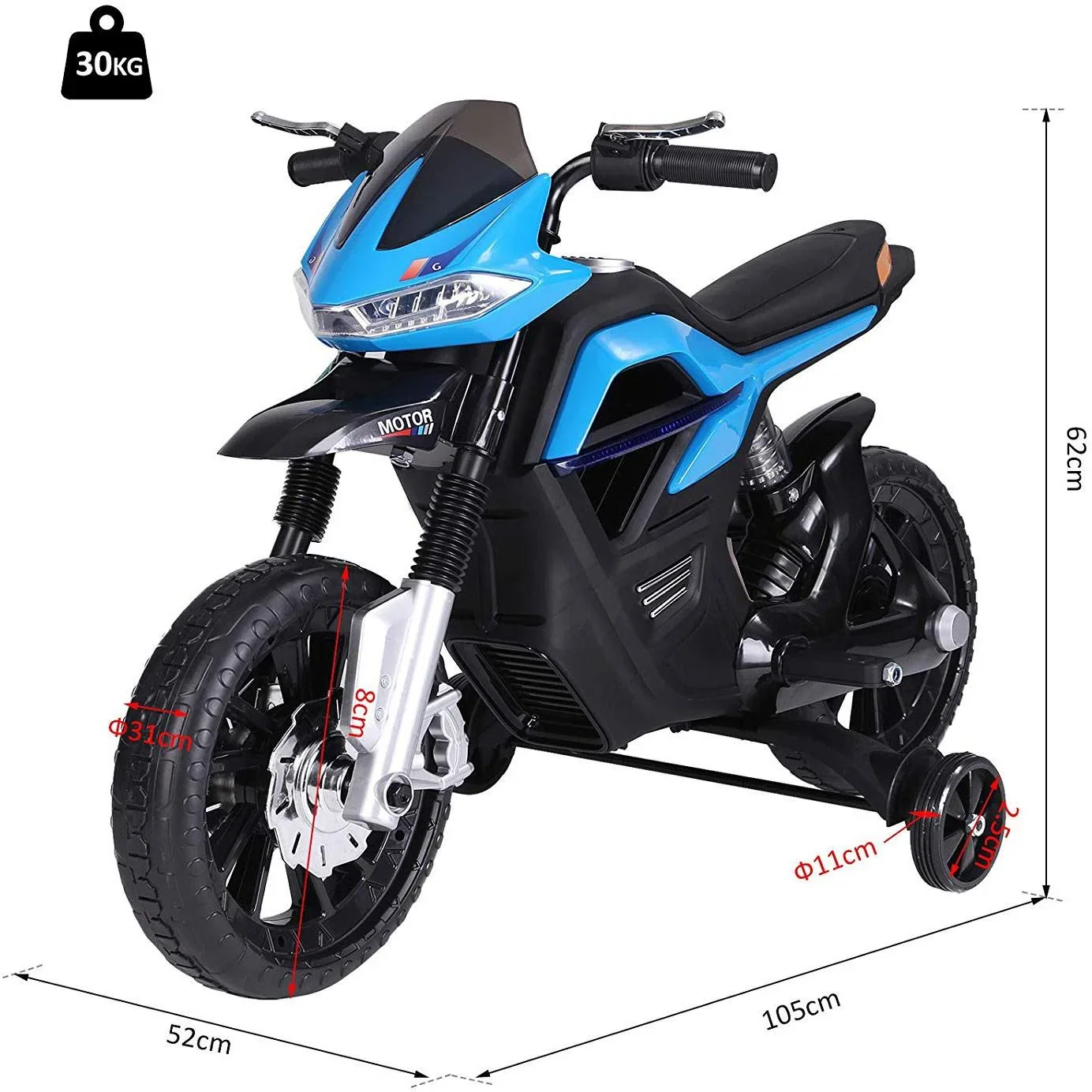 Elektro-Motorrad Motorrad für Kinder ab 3 Jahren Elektrofahrzeuge 3 km/h PP Blau 105 x 52,3 x 62,3 cm - 6