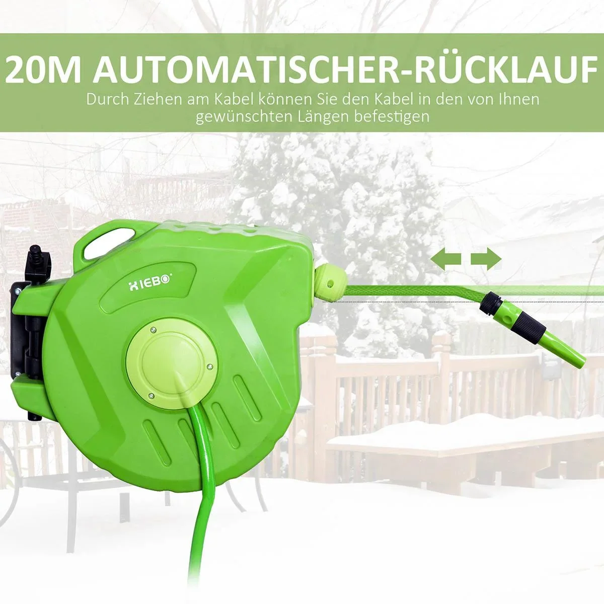 Schlauchtrommel 20+2m Schlauchaufroller Automatik schwenkbar Druckluft Garten 180° schenkbar Druckluftschlauch Grün - 1