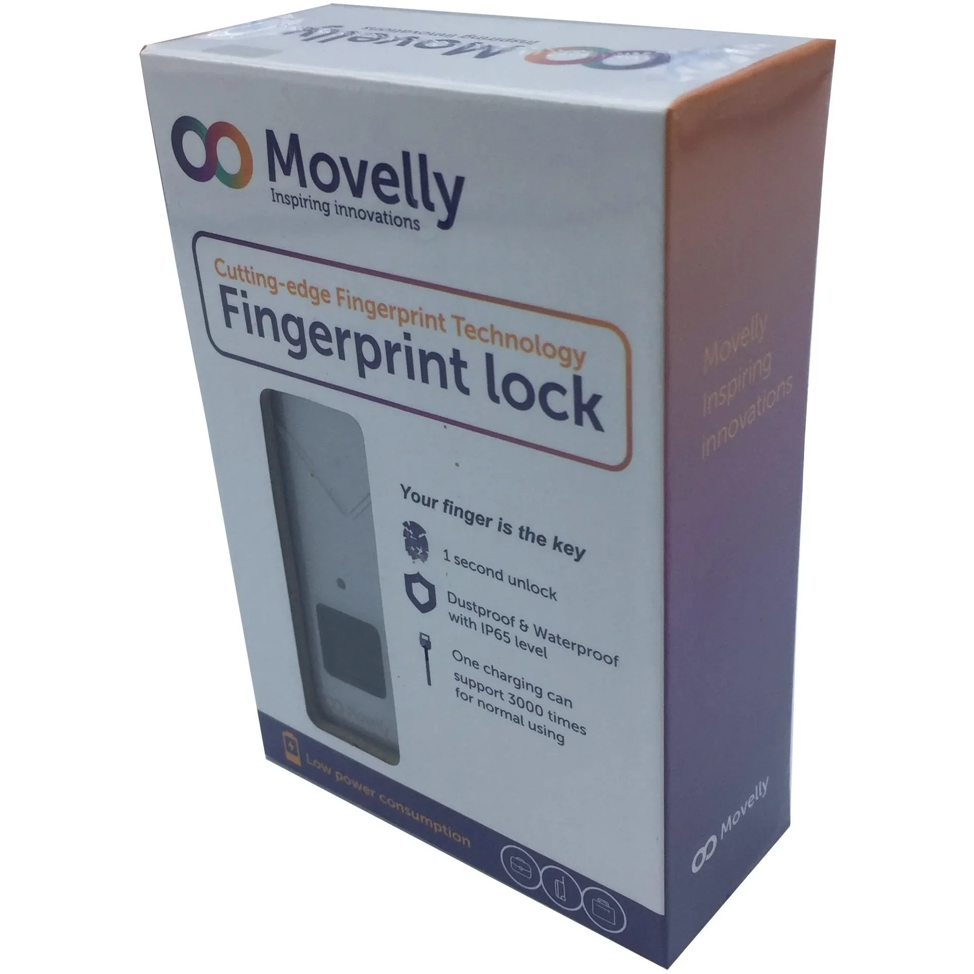 Movelly fingerprint padlock mattschwarz - 0