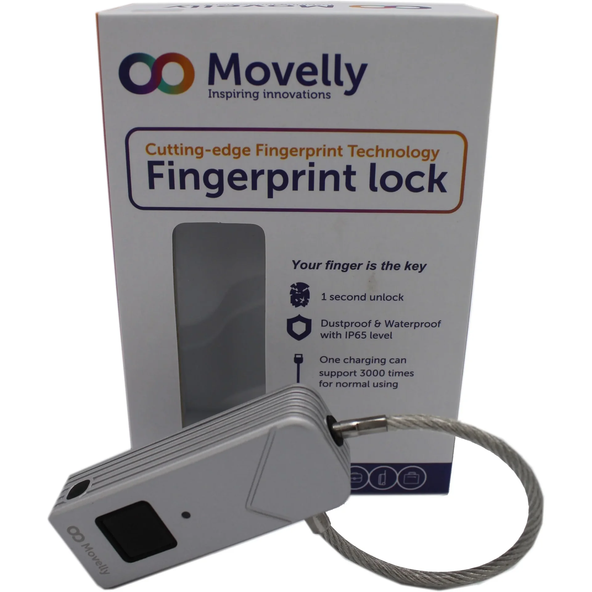 Movelly fingerprint padlock mattschwarz - 4