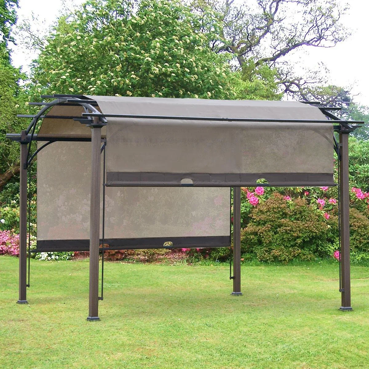 Pavillon Pergola mit einstellbarem Stoffdach UV+50 Überdachung Wasserfest Sonnenschutz Texteline Stahl Kaffee+Braun 3,45 - 1
