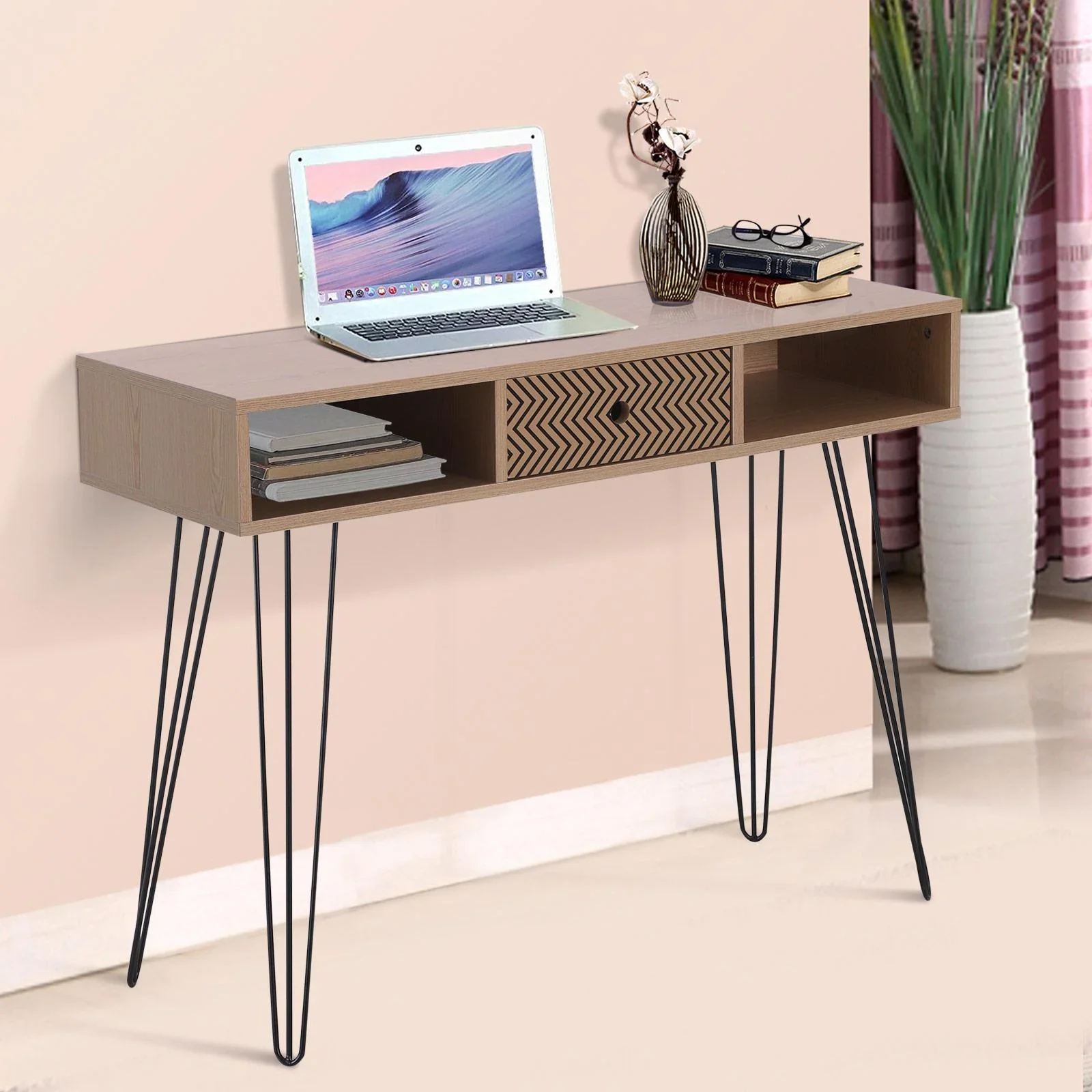 Schreibtisch PC-Tisch Bürotisch Arbeitstisch Computertisch mit Zickzackmuster Natur 100 x 34,5 x 74,5 cm - 4