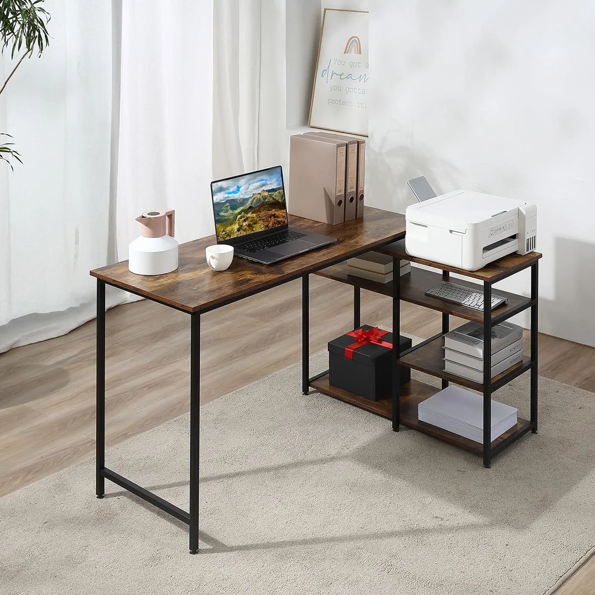 Eckschreibtisch Winkelschreibtisch PC-Tisch Computertisch Bürotisch Regal Schublade L-Form Spanplatte Metall Rustikales - 0