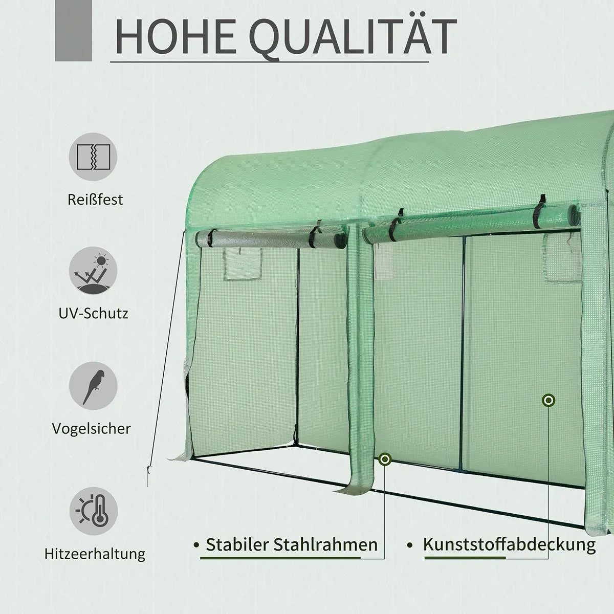 Foliengewächshaus Tomatengewächshaus Treibhaus Folientunnel Frühbeet 4 Fenster und 2 Türen Grün Stahl PE-Kunststoff 300 - 4