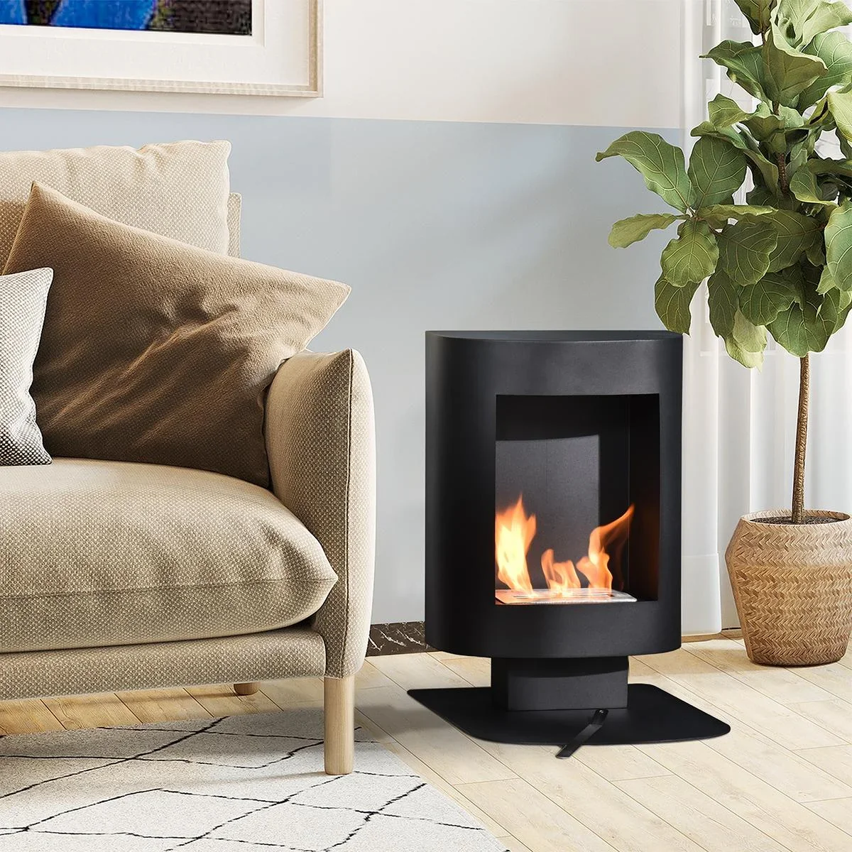 Ethanol-Kamin Bio-Ethanol-Brenner 2000W 1,5L 3 Std. Brenndauer kein Rauch frei stehend einzigartig Stahl Schwarz - 2