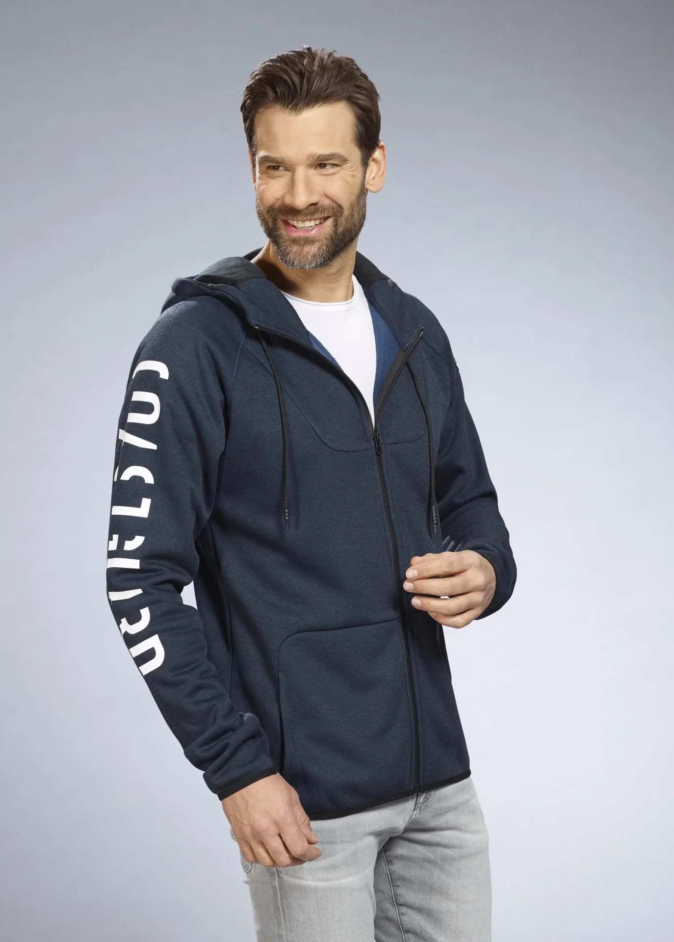 Sweatjacke mit Kapuze, Farbe marine, Gr.M - 1